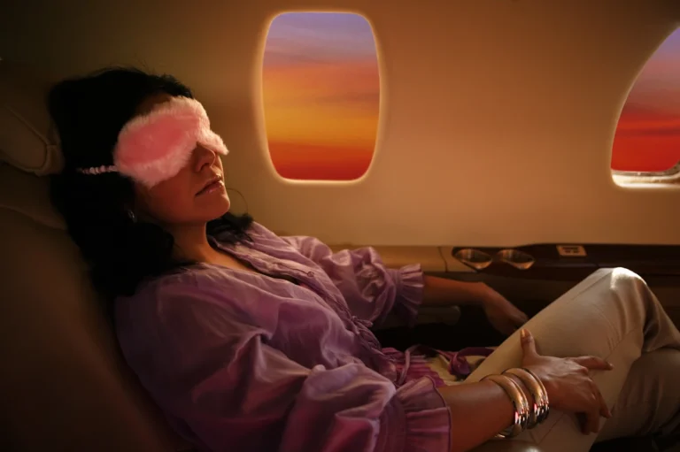 Une femme qui dort dans un avion